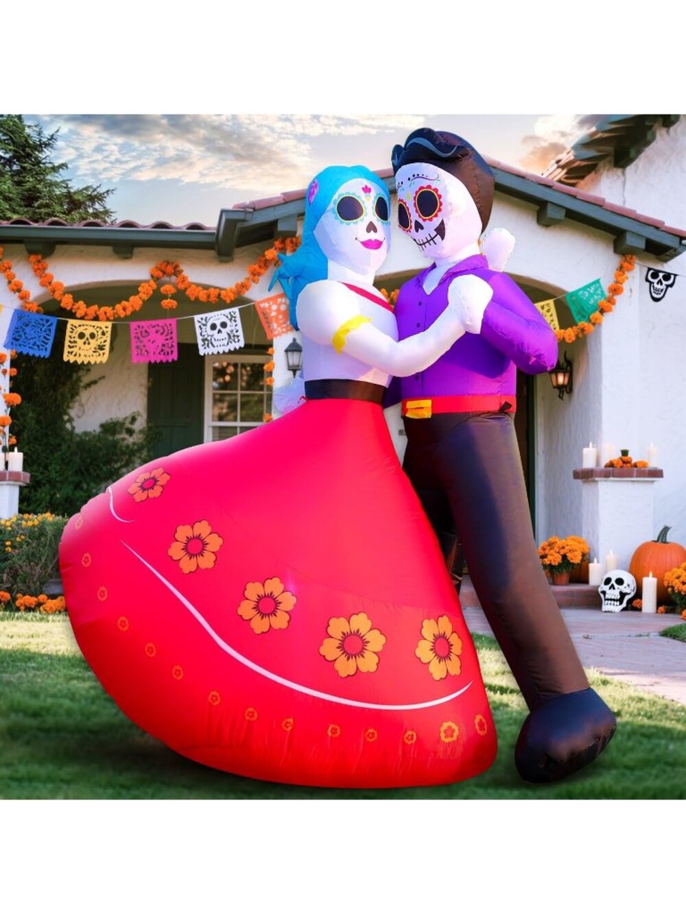 🎃6FT Halloween Inflatable Dead Catrina Sugar Skull Couple Dancing Built-in LEDs